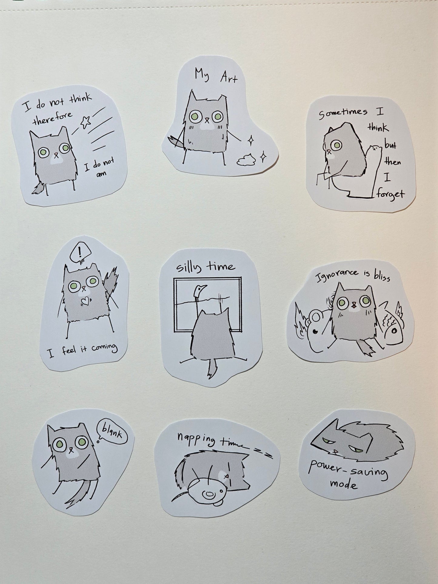 Cute Cat Sticker Set, White gloss pen+GEAR | 9 PC