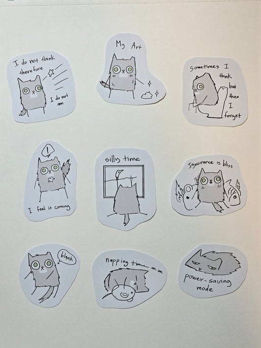 Cute Cat Sticker Set, White gloss pen+GEAR | 9 PC