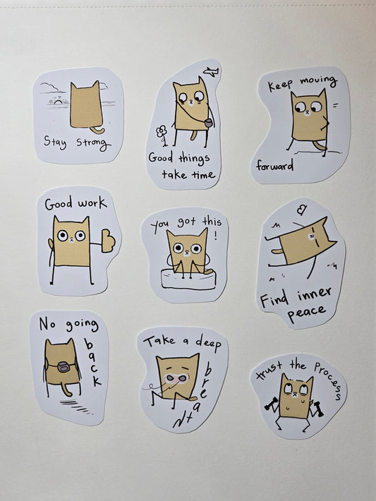 Cute Cat Sticker Set, White gloss pen+GEAR | 9 PC